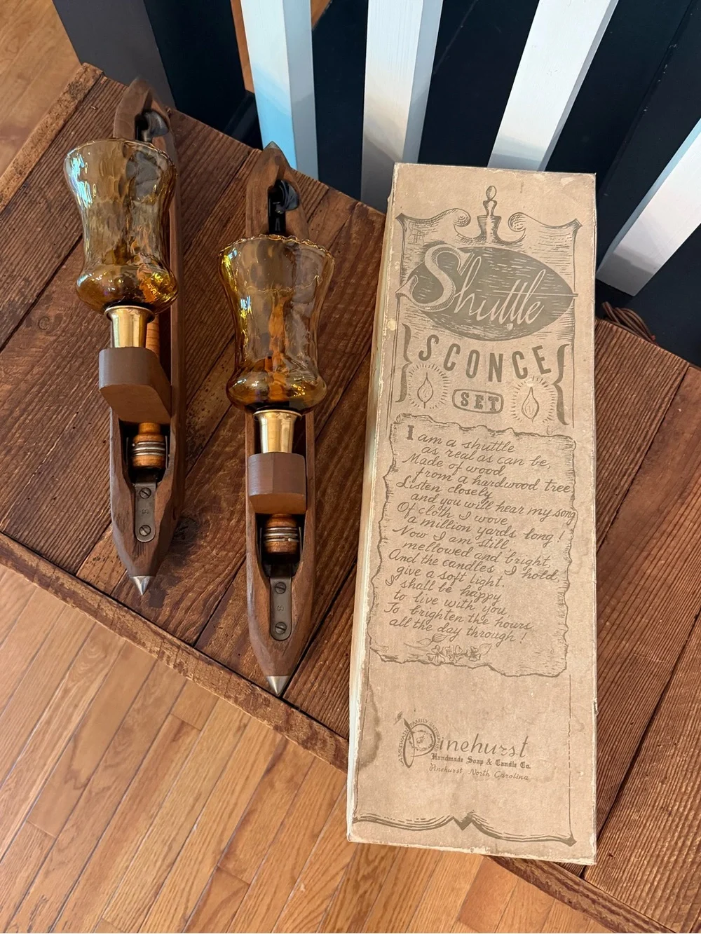 Pinehurst Shuttle Sconce Set with Amber Glass & Brass Accents